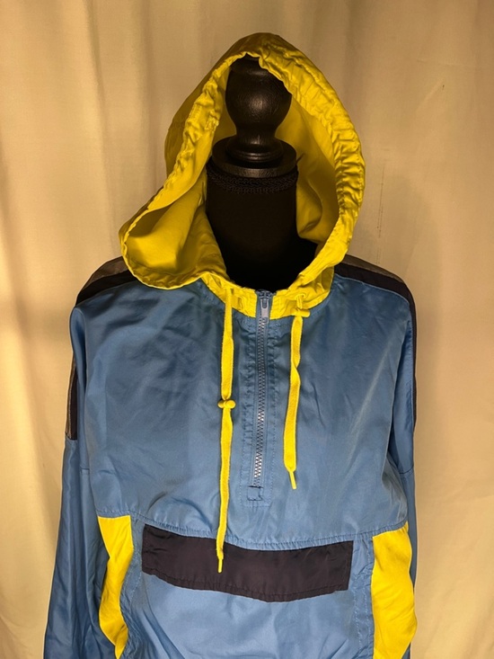 a. lab Jackets & Blazers - A. Lab zip-up windbreaker hoodie jacket blue and yellow colorblock medium